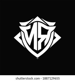 NR-Logo-Monogramm mit Design-Vorlage für Schild und Hornform auf schwarzem Hintergrund