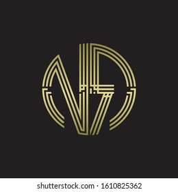 NR Logo monogram triple ribbon style line design template isolated with gold color