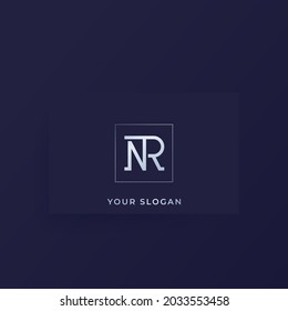 NR monogram, letters vector logo on a card