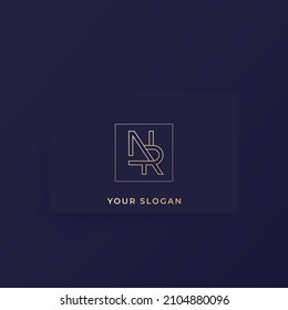 NR monogram, letters vector logo on a card