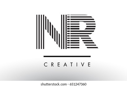 NR N R Black and White Letter Logo Design with Vertical and Horizontal Lines.