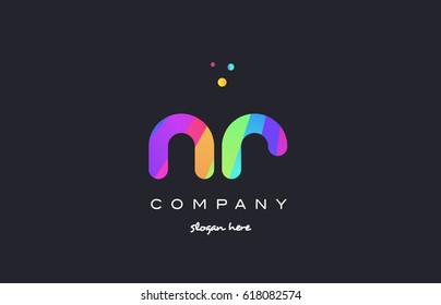 nr n r  creative rainbow green orange blue purple magenta pink artistic alphabet company letter logo design vector icon template