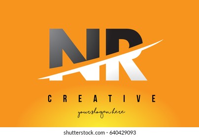 NR N R Letter Modern Logo Design with Swoosh Cutting the Middle Letters and Yellow Background.