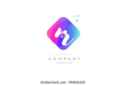 nr n r  pink blue rhombus abstract 3d alphabet company letter text logo hand writting written design vector icon template 