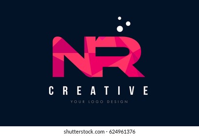 NR N R Purple Letter Logo Design with Low Poly Pink Triangles Concept