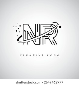 Logotipo de Monograma de Órbita NR - Marca de Letra Mínima Futurista com Linha de Arte Circular, Pontos Inspirados na Tecnologia e Conceito de Movimento Espacial para Identidade de Marca Moderna