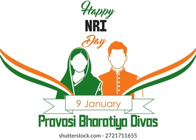 Ilustración vectorial del día de NRI de hombre y mujer indio con ropa tradicional para Pravasi Bharatiya Diwas