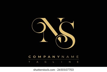 NS Abstract Creative Jewelry Logo. A stylish logo featuring golden monogram initials in an elegant and modern typography, perfect for branding