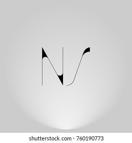 NS Black thin minimalist LOGO Design with Highlight on Gray background.