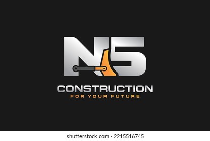 Vector del logo NS Dozer para la empresa de construcción. Ilustración vectorial de la plantilla de equipo pesado para su marca.