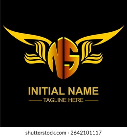 NS Golden Wing Emblem Logo with elegant gold wings, sleek and modern design. Ideal for branding, creative projects, luxury businesses, or artistic ventures.