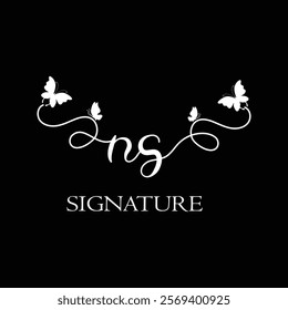 NS Handwritten initial letter, NS simple signature vector logo with butterfly shape variation, beauty, photography letter logo design. N S