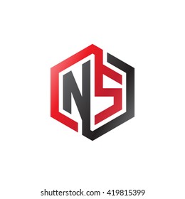 NS initial letters looping linked hexagon logo black red