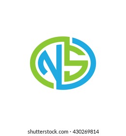 NS initial letters looping linked ellipse logo blue green