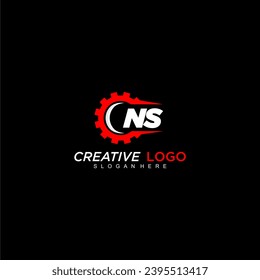 NS initial monogram for automotive logo with gear wheel image design vector