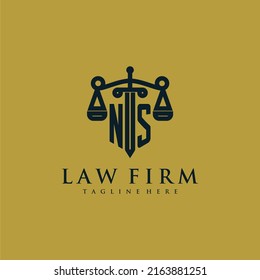 NS initial monogram for lawfirm logo with sword and scale