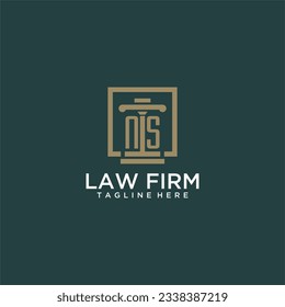 NS initial monogram logo for lawfirm with pillar design in creative square