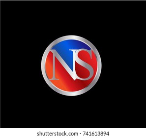 NS Letter logo Design in a circle. Blue Red and silver colored
