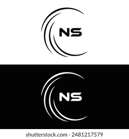 NS Letter Logo Design. Initial letters NS logo icon. Abstract letter NS N S minimal logo design template. N S Letter Design Vector with black Colors. NS logo, Vector, spared 