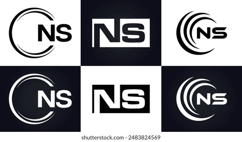 NS Letter Logo Design. Initial letters NS logo icon. Abstract letter NS N S minimal logo design template. N S Letter Design Vector with black Colors. NS logo, Vector, spared 