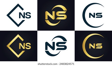 NS Letter Logo Design. Initial letters NS logo icon. Abstract letter NS N S minimal logo design template. N S Letter Design Vector with black Colors. NS logo, Vector, spared 