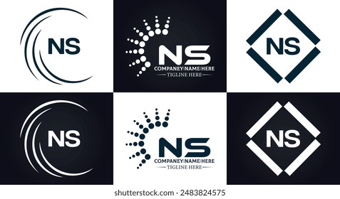 NS Letter Logo Design. Initial letters NS logo icon. Abstract letter NS N S minimal logo design template. N S Letter Design Vector with black Colors. NS logo, Vector, spared 