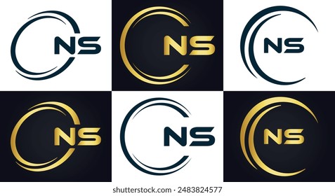 NS Letter Logo Design. Initial letters NS logo icon. Abstract letter NS N S minimal logo design template. N S Letter Design Vector with black Colors. NS logo, Vector, spared 