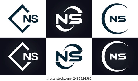 NS Letter Logo Design. Initial letters NS logo icon. Abstract letter NS N S minimal logo design template. N S Letter Design Vector with black Colors. NS logo, Vector, spared 