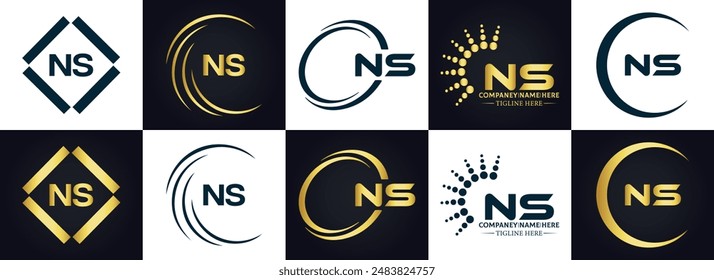 NS Letter Logo Design. Initial letters NS logo icon. Abstract letter NS N S minimal logo design template. N S Letter Design Vector with black Colors. NS logo, Vector, spared 