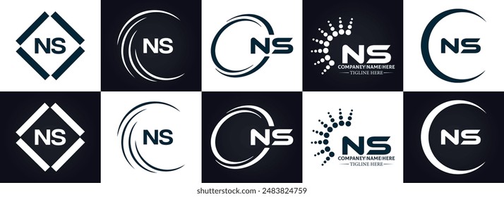 NS Letter Logo Design. Initial letters NS logo icon. Abstract letter NS N S minimal logo design template. N S Letter Design Vector with black Colors. NS logo, Vector, spared 