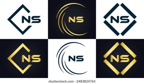 NS Letter Logo Design. Initial letters NS logo icon. Abstract letter NS N S minimal logo design template. N S Letter Design Vector with black Colors. NS logo, Vector, spared 