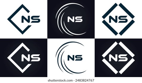 NS Letter Logo Design. Initial letters NS logo icon. Abstract letter NS N S minimal logo design template. N S Letter Design Vector with black Colors. NS logo, Vector, spared 