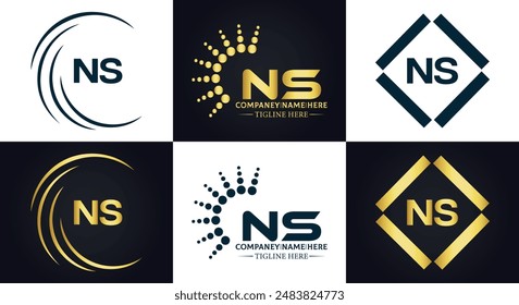 NS Letter Logo Design. Initial letters NS logo icon. Abstract letter NS N S minimal logo design template. N S Letter Design Vector with black Colors. NS logo, Vector, spared 