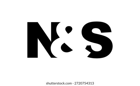 Design do logotipo NS em negrito. Símbolo de identidade branco preto. Emblema de tipografia moderna. ícone Marca corporativa. Modelo de negócios mínimo.
