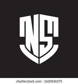 NS Logo monogram with emblem shield shape design isolated on black background