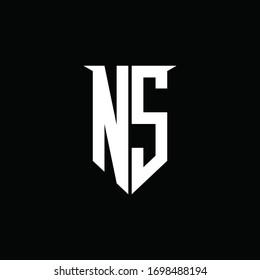 NS logo monogram with emblem shield style design template