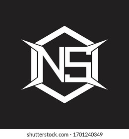 Monograma del logotipo NS con modelo hexagonal y de cuatro ejes
