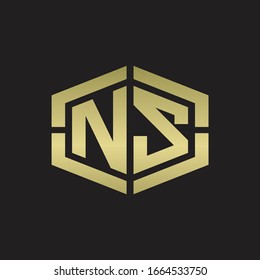 NS Logo monogram with hexagon shape and piece line rounded design tamplate on gold colors