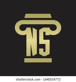 NS Logo monogram with pillar style design template with gold colors