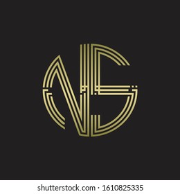 NS Logo monogram triple ribbon style line design template isolated with gold color