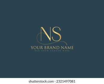 NS luxury elegant initial typographic monogram icon with letter n and letter s. Alphabet initials isolated on dark background. Signature type luxury elegant sign characters and decorative swirl.