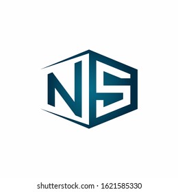 NS monogram logo with hexagon shape and negative space style ribbon design template