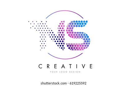 NS N S Pink Magenta Dotted Bubble Letter Logo Design. Dots Lettering Vector Illustration