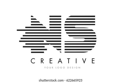 NS N S Zebra Letter Logo Design with Black and White Stripes Vector