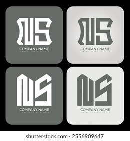 NS polygon, hexagon, flat and simple letter logo set in one artboard. NS minimalist and classic logo.
