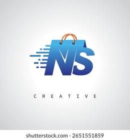 NS Shopping Monogram – Fast Delivery E-commerce Logo with Bag Icon and Digital Branding for Online Store, Retail and Logistic Identity
