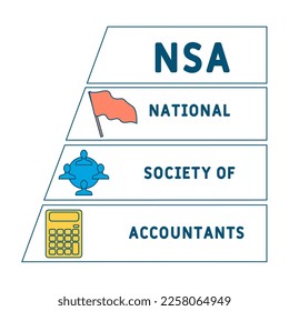 NSA - National Society of Accountants acronym. business concept background.  vector illustration concept with keywords and icons. lettering illustration with icons for web banner, flyer, landing