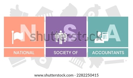 NSA - National Society of Accountants acronym. business concept background. vector illustration concept with keywords and icons. lettering illustration with icons for web banner, flyer