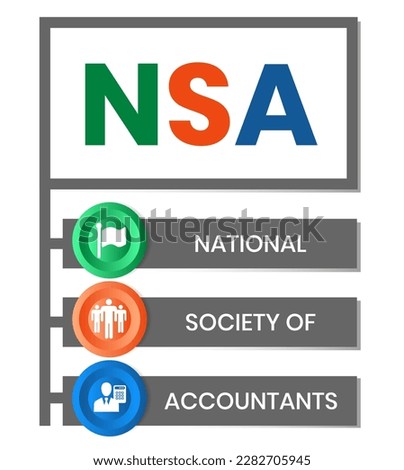 NSA - National Society of Accountants acronym. business concept background. vector illustration concept with keywords and icons. lettering illustration with icons for web banner, flyer