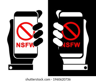 NSFW, Not Safe For Work signiert auf Smartphone-Bildschirm. Website-Zugriff gesperrt. Explizite Inhalte. Illustrationsvektor